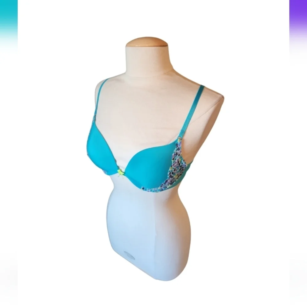 Victoria's Secret Blue Floral Lace Body Pushup Bra 34C